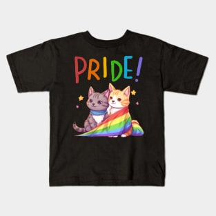 cat lgbt flag gay pride month transgender rainbow lesbian Kids T-Shirt